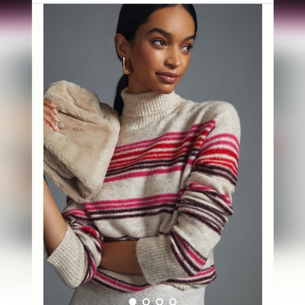 PINCH Anthropologie Striped Turtleneck Wool Blend Sweater
